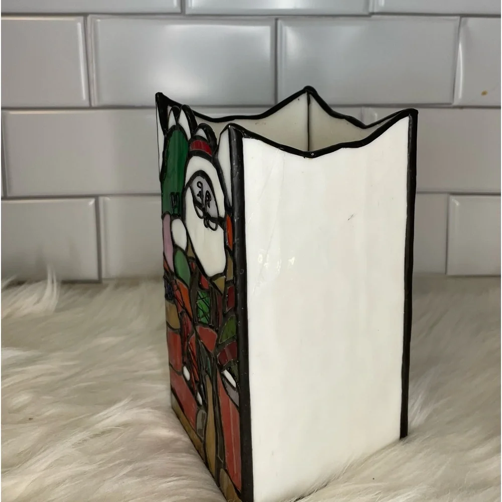Vintage‎ Stained Glass Santa Christmas Candle Holder